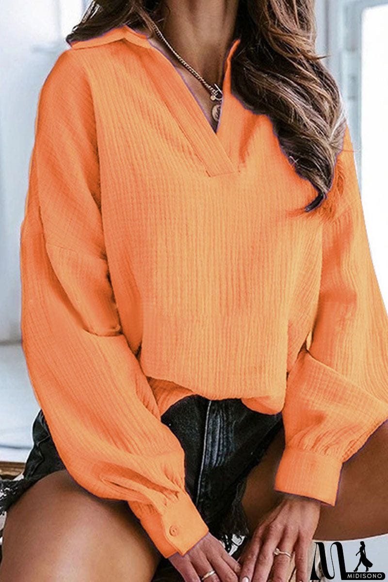 MidiSono - Casual Solid Patchwork Turndown Collar Tops