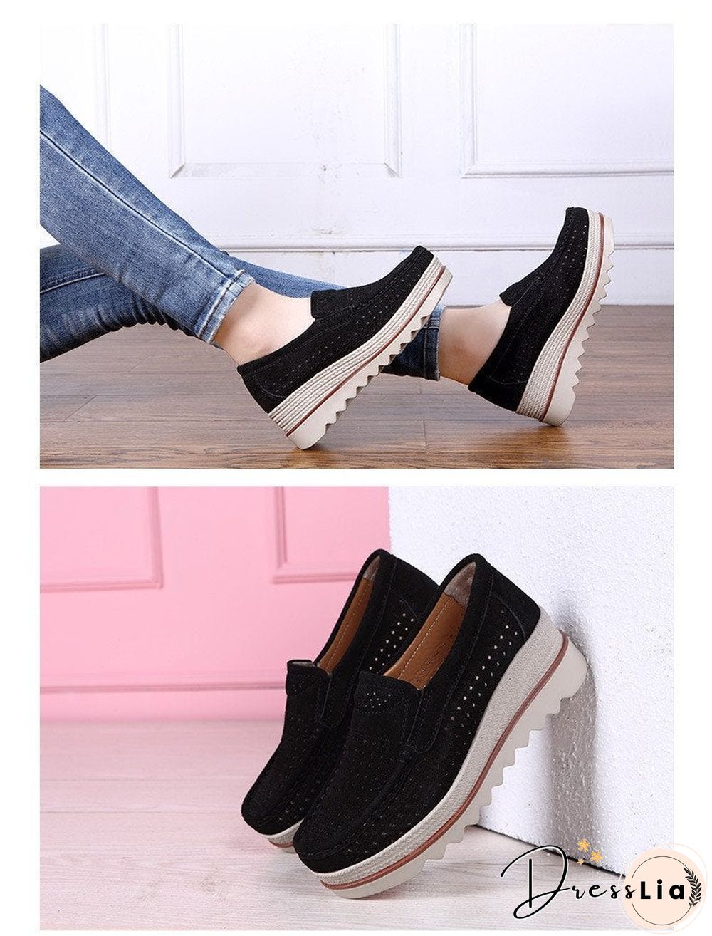 Women Shoes Platform Slip on Flats Loafers Moccasins Hollow Out Casual Shoes