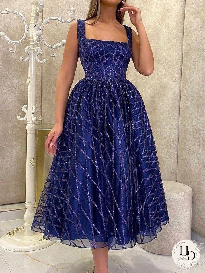Dresses Sequined Mesh Square Neck Sleeveless Dress for Women