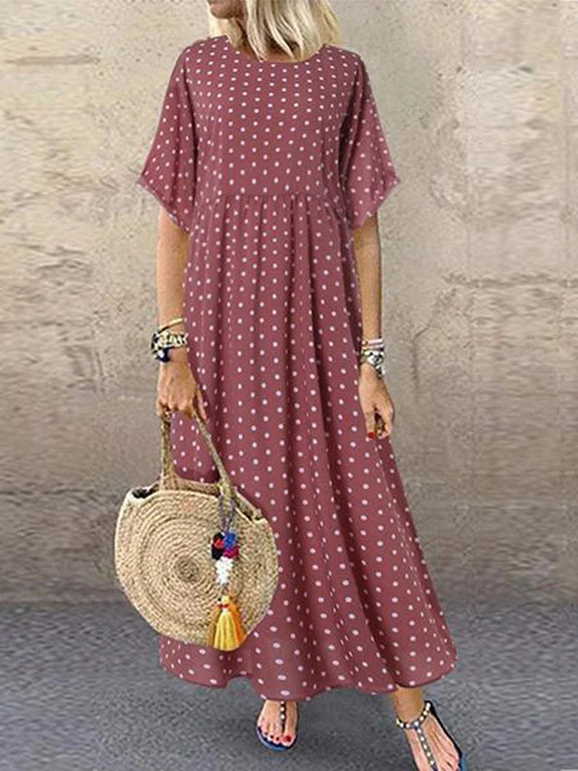 Daily Printed Short-Sleeve Maxi Dress