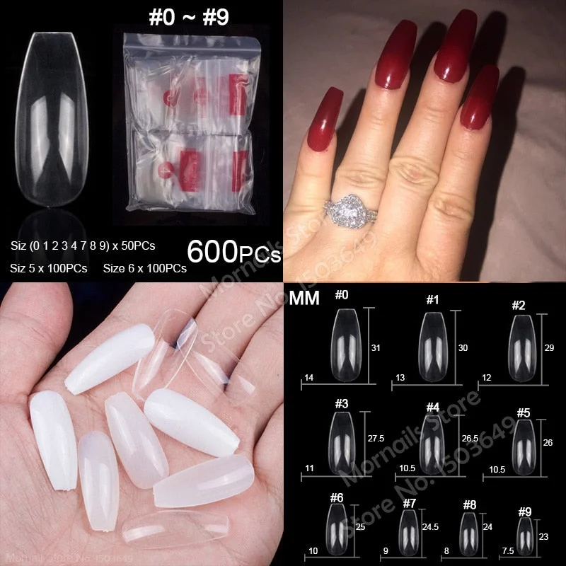 500 Pieces Of Ballerina Stiletto Coffin Rounded Square False Nail Tips Manicure Fake Nail Tips Long False Nails Short Nail Tips-Nail Inspo