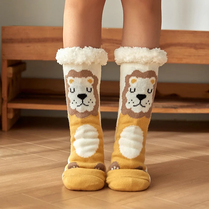 Dog Fuzzy Socks Cartoon Winter Plush Non slip Sleeping Fluffy Kawaii Cute Funny Female Womens Floor Short Slipper Sock Christmas