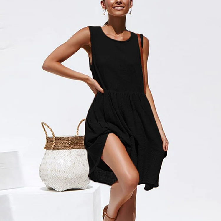 Fashion Sleeveless Tank Top Pleated Dress