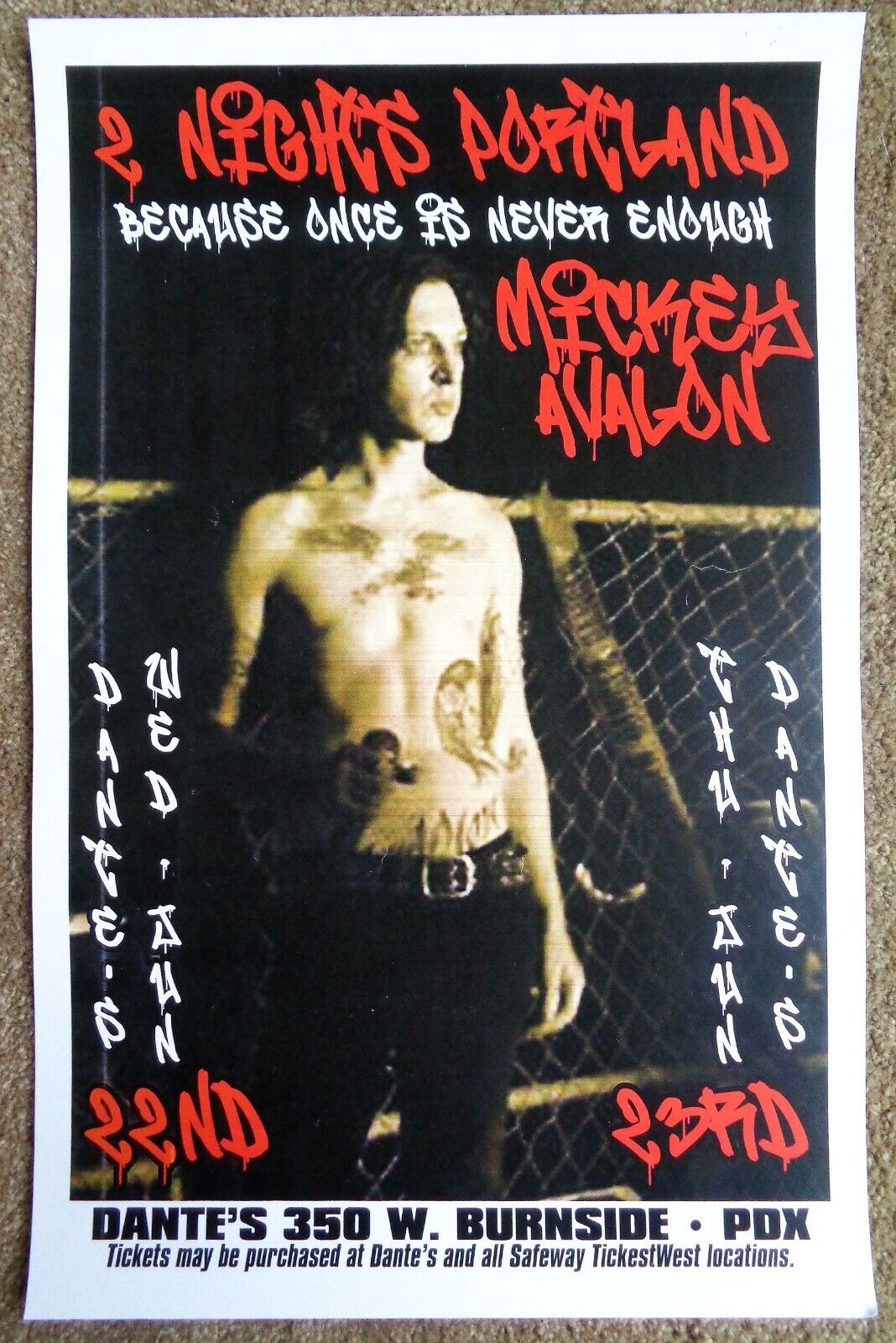 MICKEY AVALON 2011 Gig POSTER Portland Oregon Concert