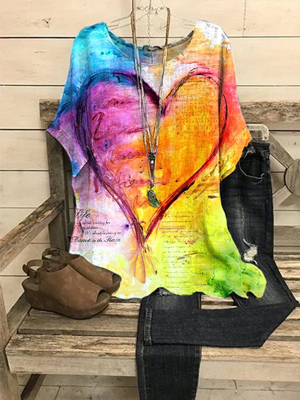 Women's Retro Heart Printed Pullover Tops