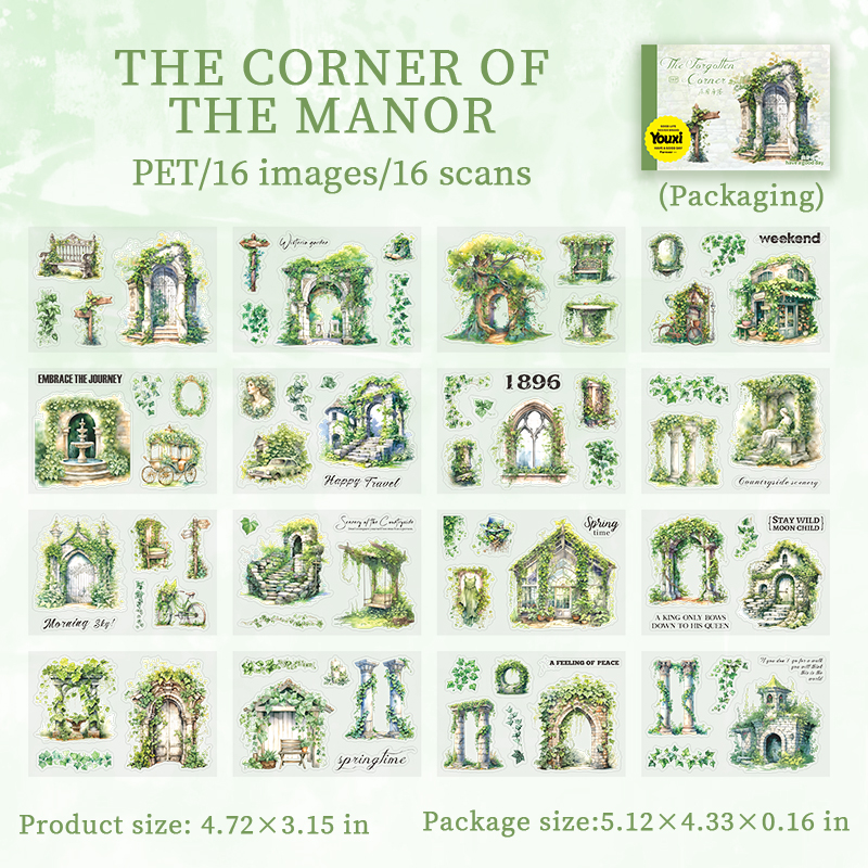 PET Sticker - The Forgotten Corner Series Vintage Plant Flower Vine Landscape 