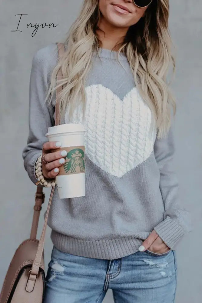 Ingvn - Heart Shaped Sweater(4 Colors) S / Gray Tops