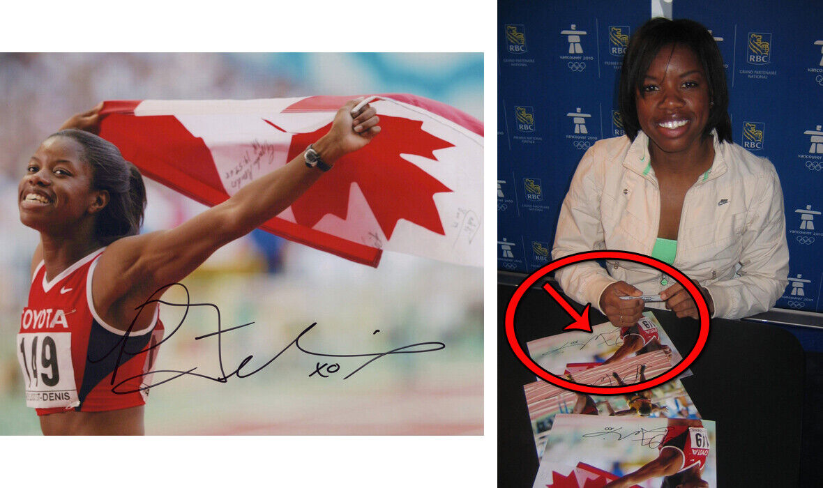 PERDITA FELICIEN signed 8X10 Photo Poster painting PROOF a 2004 World Champion 100M Hurdles COA