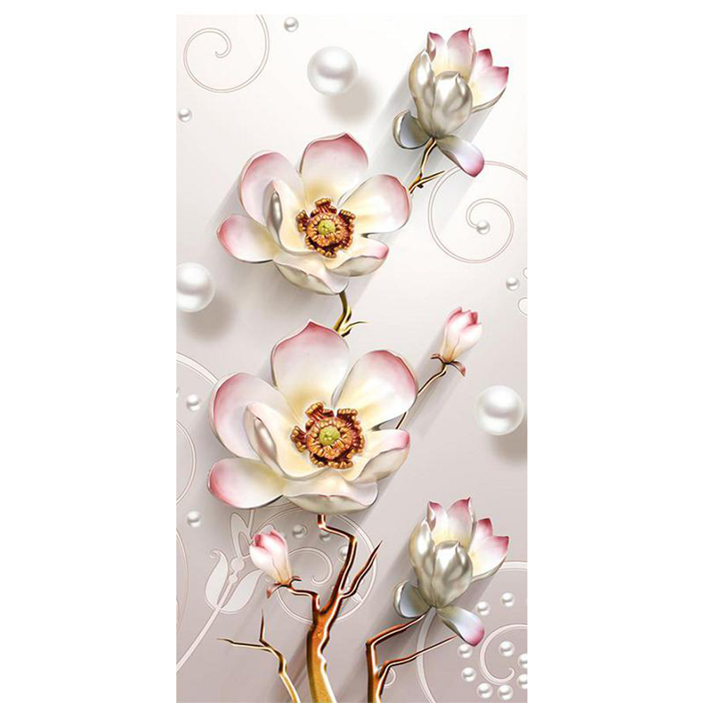 

30*60CM - Special Shaped Diamond Painting - White Flowers (Big Size), 501 Original