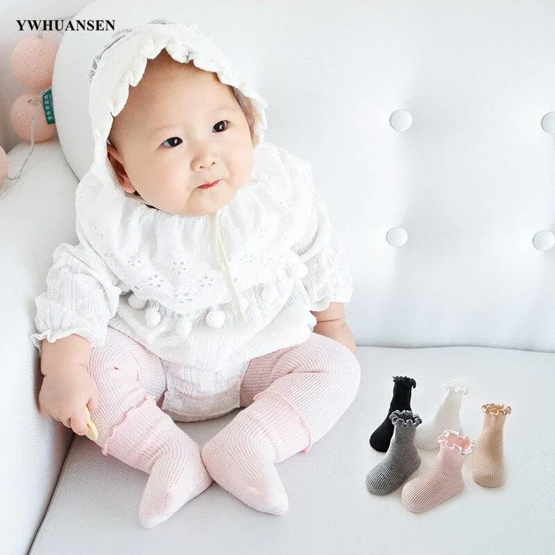 YWHUANSEN 0 to 4 Yrs Ruffle Edge Non-Skid Cotton Socks with Grip For Kids Toddlers Baby Girl Boneless Socks Four Seasons Newborn