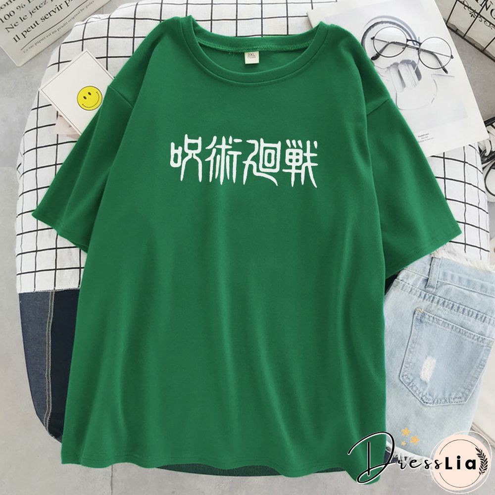 Jujutsu Kaisen Japanese Letter Style Print T-Shirts Fashion Anime Tops O-Neck Loose Short Sleeve New Summer Soft T Shirt Women's