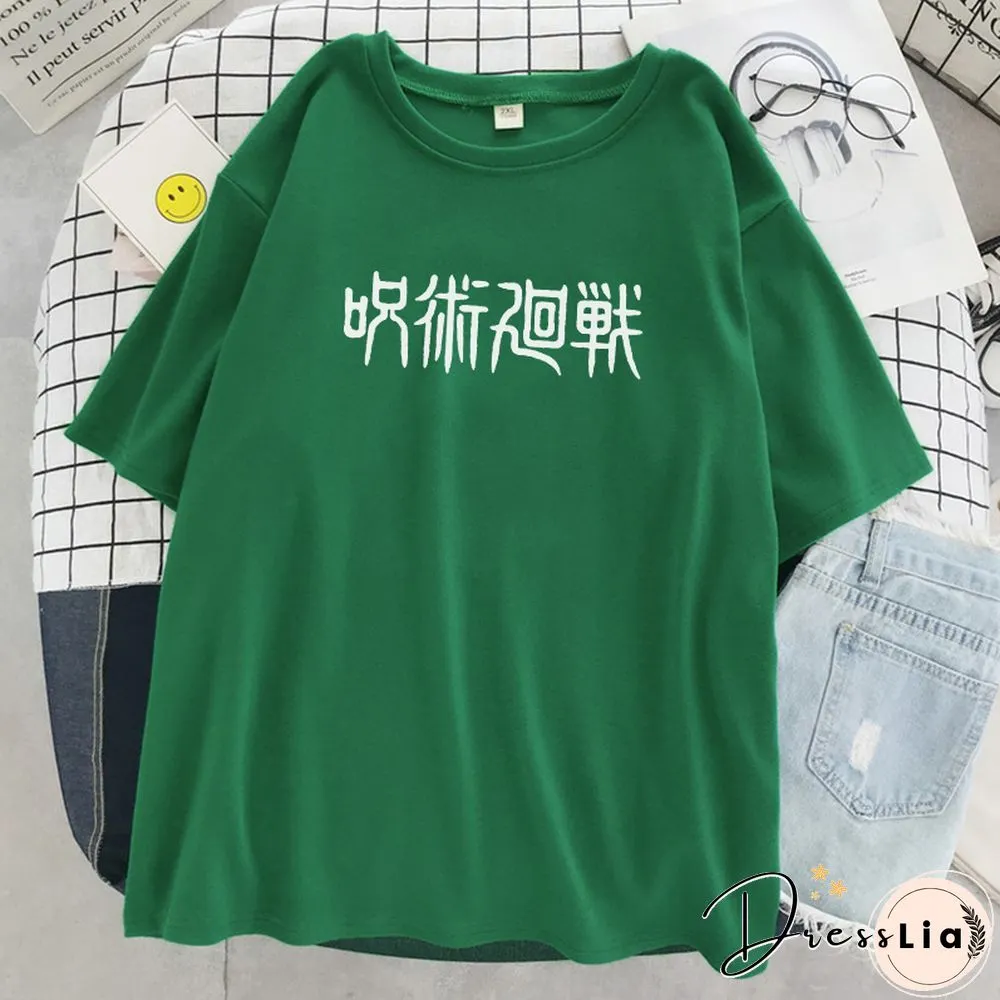 Jujutsu Kaisen Japanese Letter Style Print T-Shirts Fashion Anime Tops O-Neck Loose Short Sleeve New Summer Soft T Shirt Women's