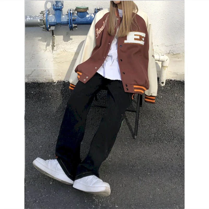 2021SS Bomber Woman Jacket Hip Hop Furry Bone Patchwork Color Block Jackets Mens Harajuku Streetwear Men Baseball Coats Unisex