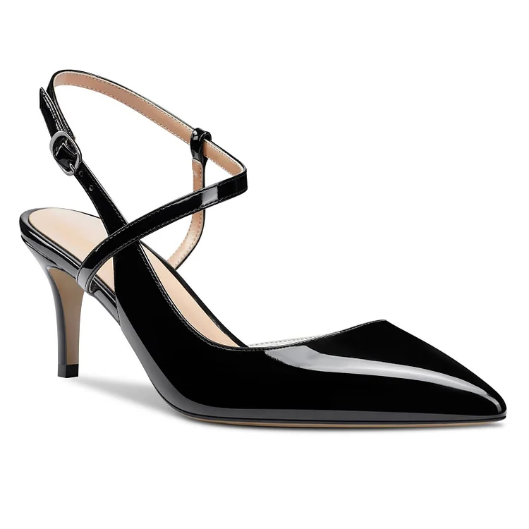 65mm Women Slingback Pumps Ankle Strap Jenlove Stiletto Mid Heel Close Pointed Toe Dress Shoes VOCOSI VOCOSI