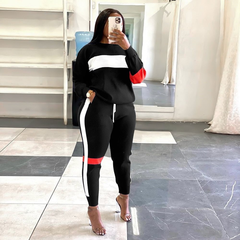 CM.YAYA Active Two 2 Pieces Set for Women Fall Winter Fitness Outfit Pullover Sweatshirt + Jogger Pants Sporty Street Tracksuit