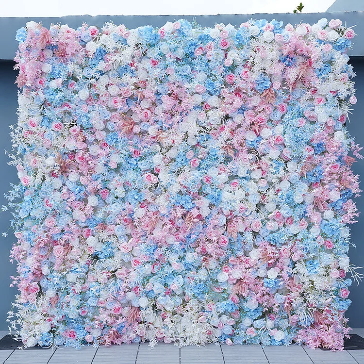 A7821 Blue Pink Rose Wedding Backdrop Decor Roll Up Cloth Curtain Flower Wall