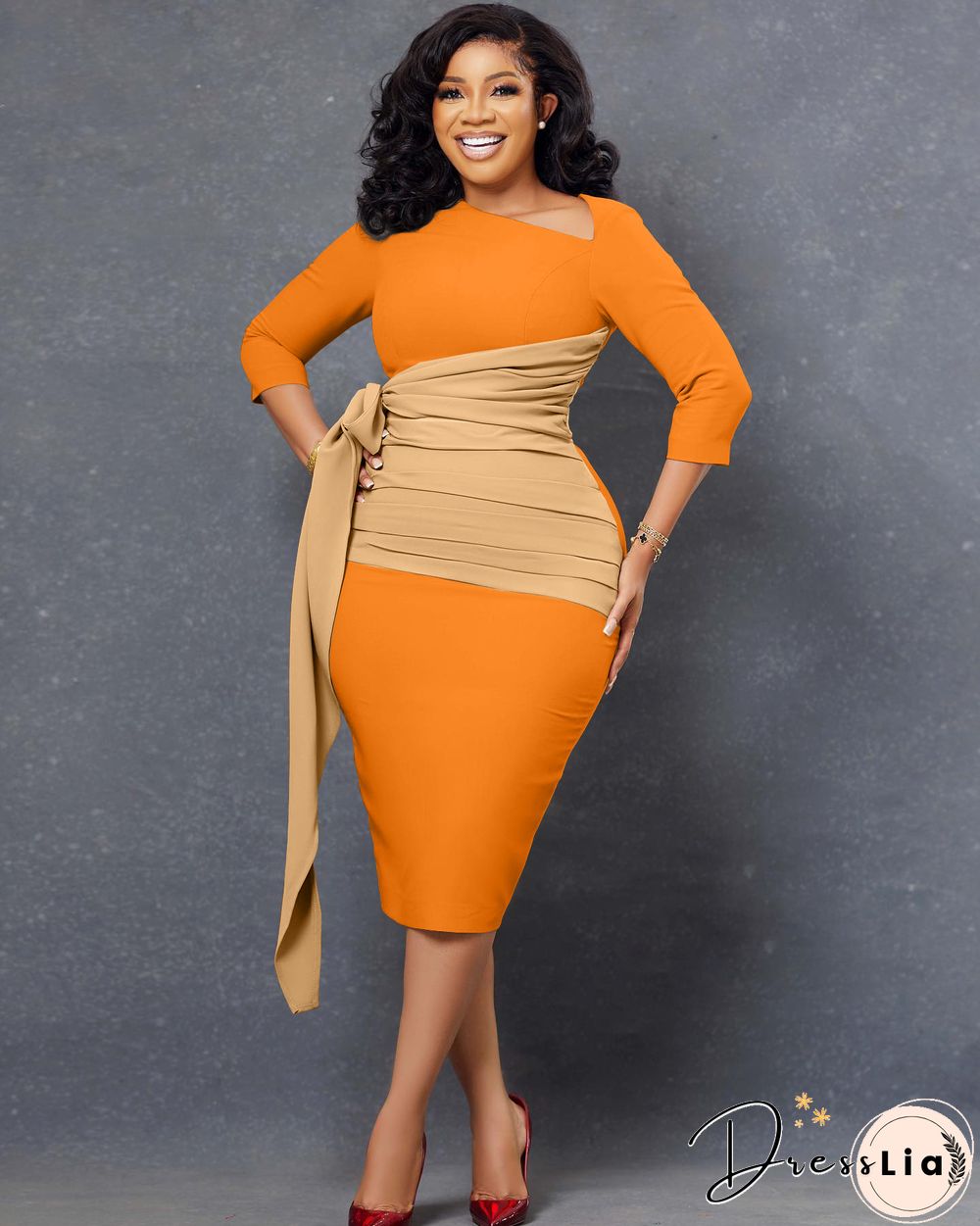 Elegant 3/4 Sleeve Bandage Ruched Pencil Dresses