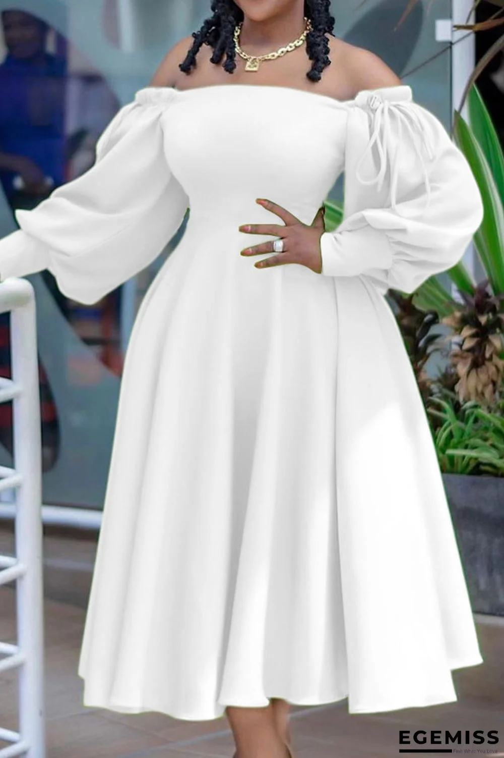 White Celebrities Solid Patchwork Off the Shoulder Princess Dresses | EGEMISS