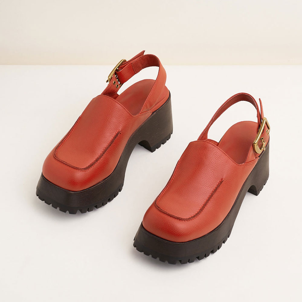 Orange Buckle Chunky Heel Platform Slingback Shoes with Square Toe Nicepairs