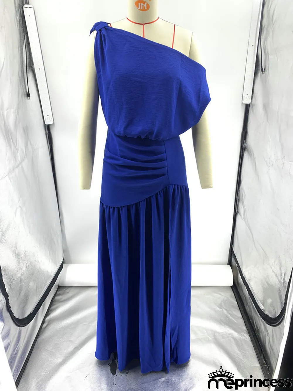 Solid Sexy Slash Shoulder Off-Shoulder Slim Waist Slit Gown Dress