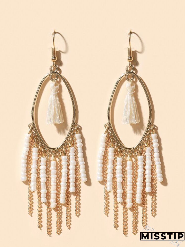 Beaded Tassel Drop Earrings