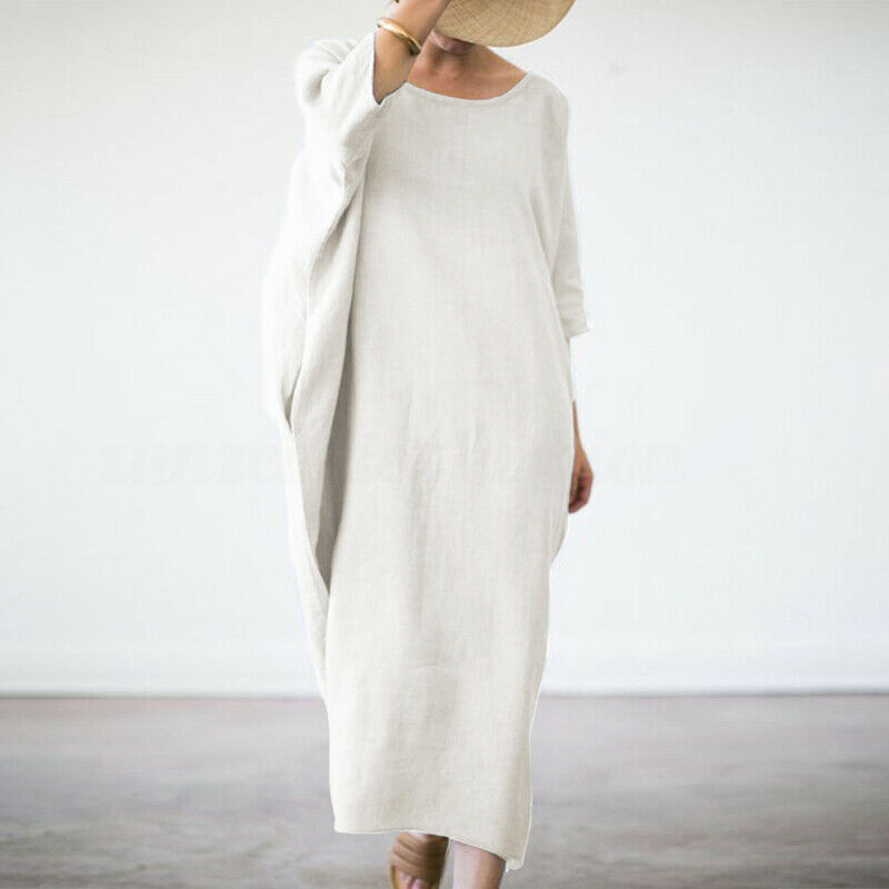 Loose Bat Cotton Linen Increased Thickening and Fattening Dress