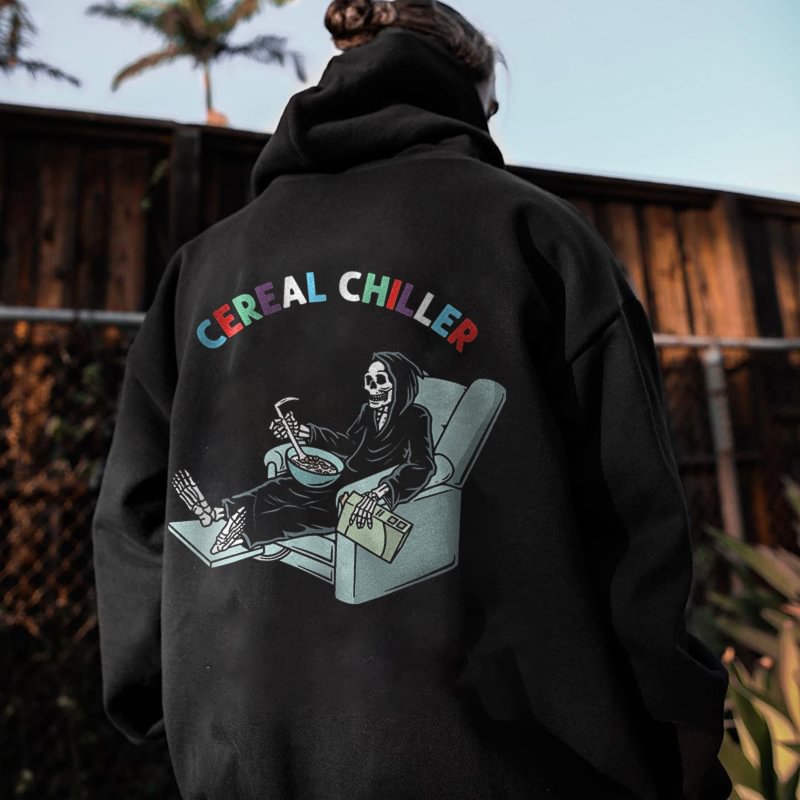 Cereal chiller casual skull designer black hoodie -  