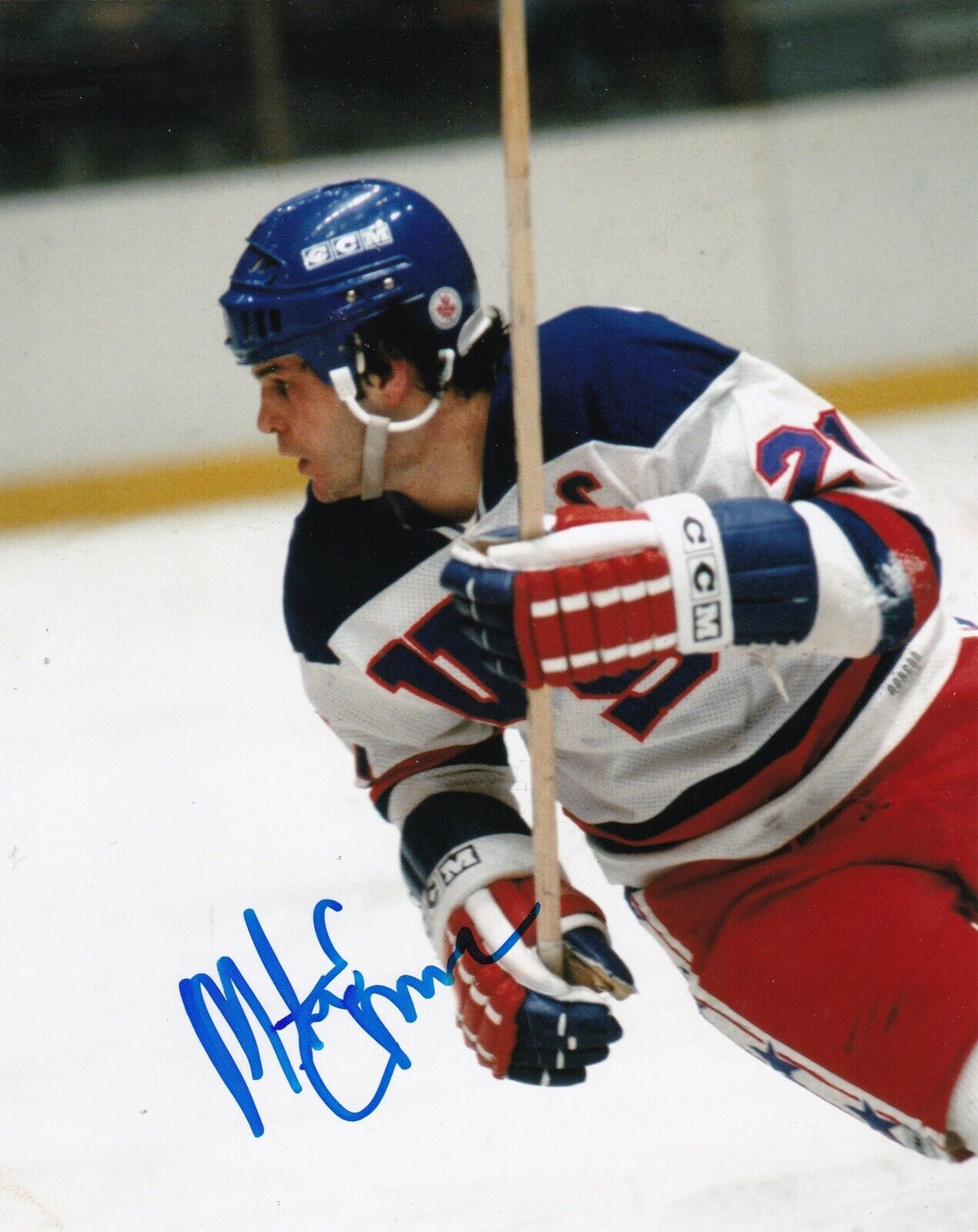 MIKE ERUZIONE 1980 US GOLD MEDAL HOCKEY TEAM ACTION SIGNED 8x10