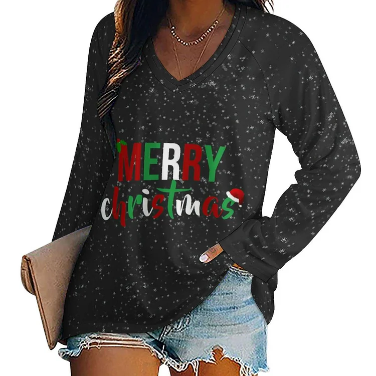 Personalized Design Women's  Long Sleeve Loose Tee Christmas