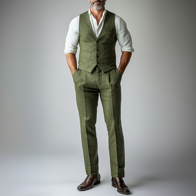 Men's Business Single Breasted Vest & Pocket Pants 2Pcs Set