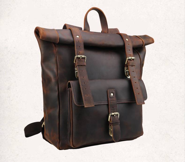Front Display of Woosir Genuine Leather 17" Laptop Backpack Travel