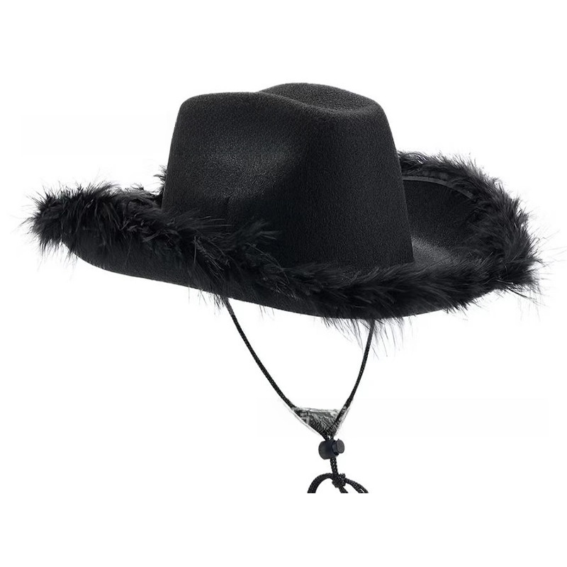 Spot Pink Fur Denim Hat Velvet Decorative Hat Pink Cowboy Hat Western Denim Felt Styling Hat