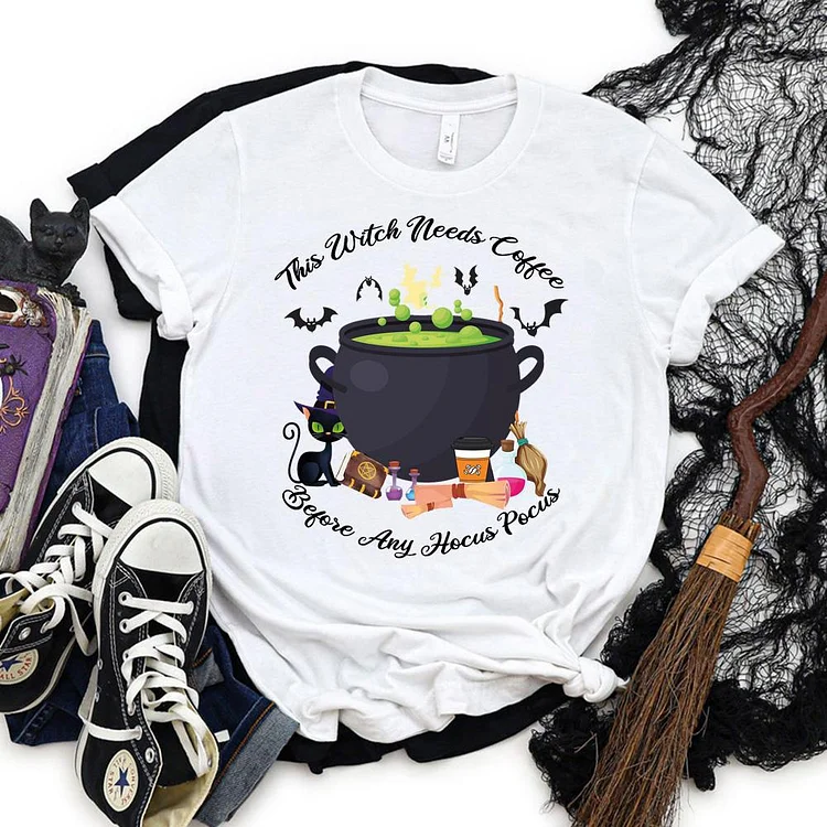 This Witch Needs Coffee Before Any Hocus Pocus T-Shirt-06884-Annaletters