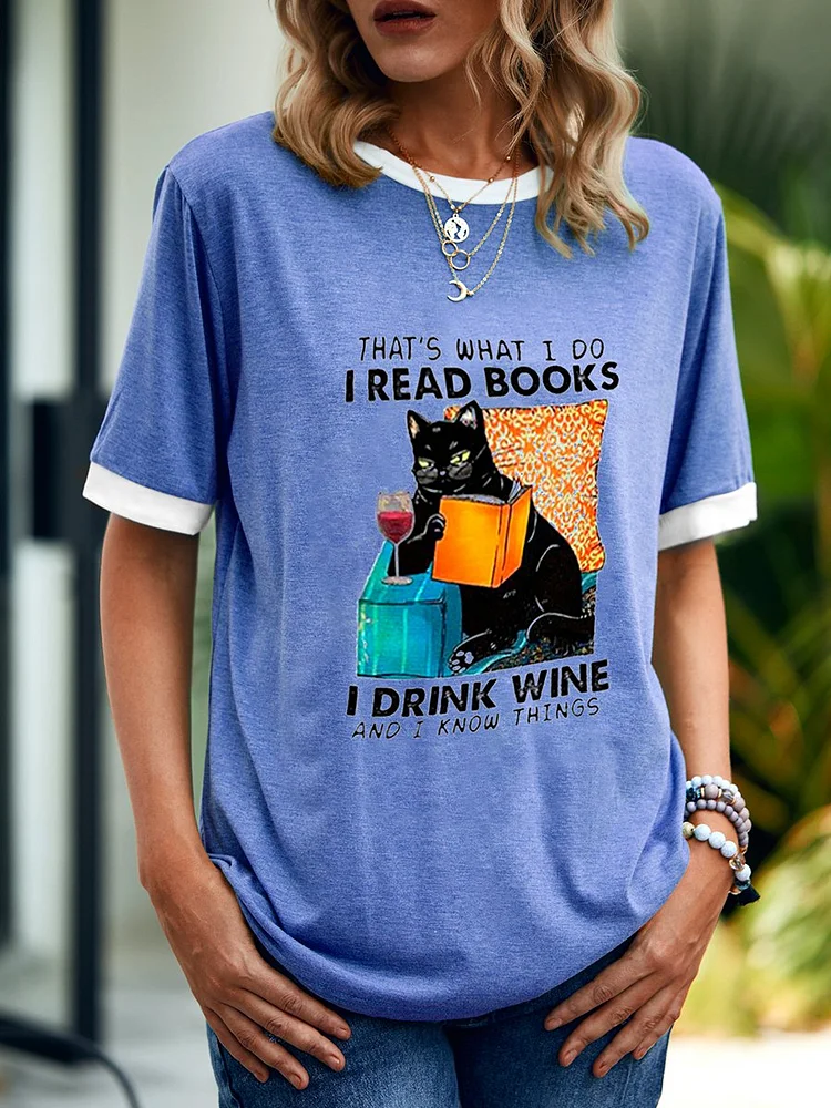 Bestdealfriday I Read Books I Drink Wine Cat Woman's T-Shirts