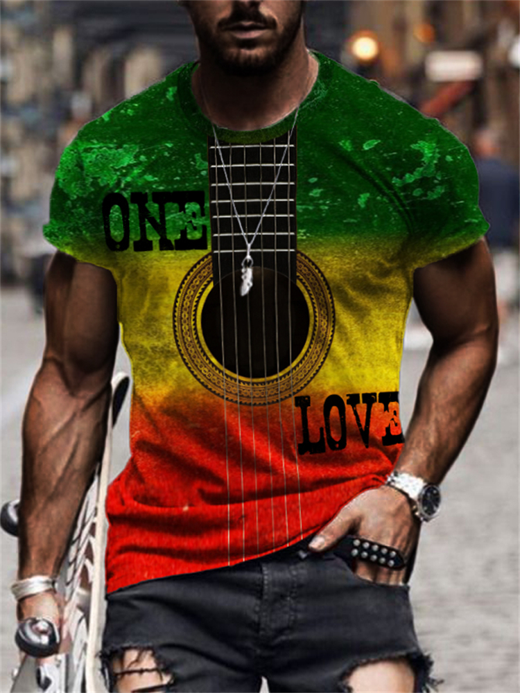 Men's One Love Rasta Guitar Inspired T Shirt wearshes
