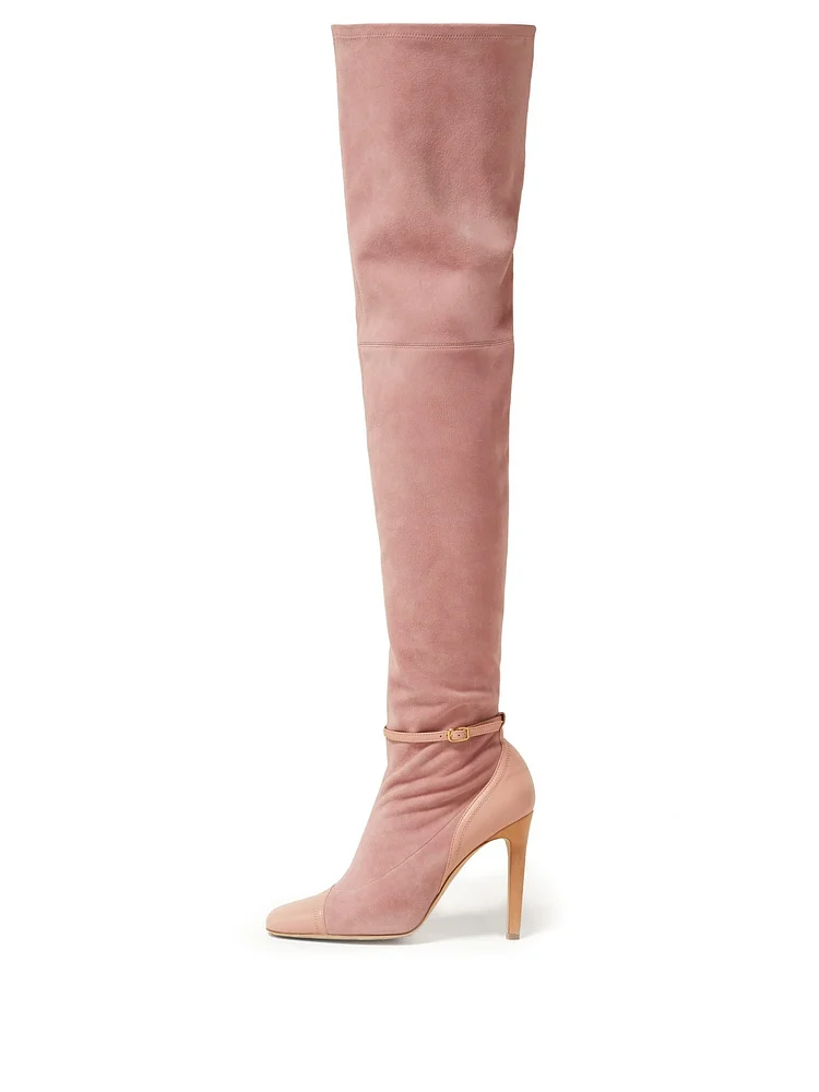 Pink Vegan Suede Stiletto Boots Knee-high Boots |FSJ Shoes