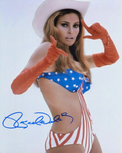 RAQUEL WELCH ACTRESS - US FLAG MONOKINI - SEXY SIGNED 8X10 Photo Poster painting W/COA