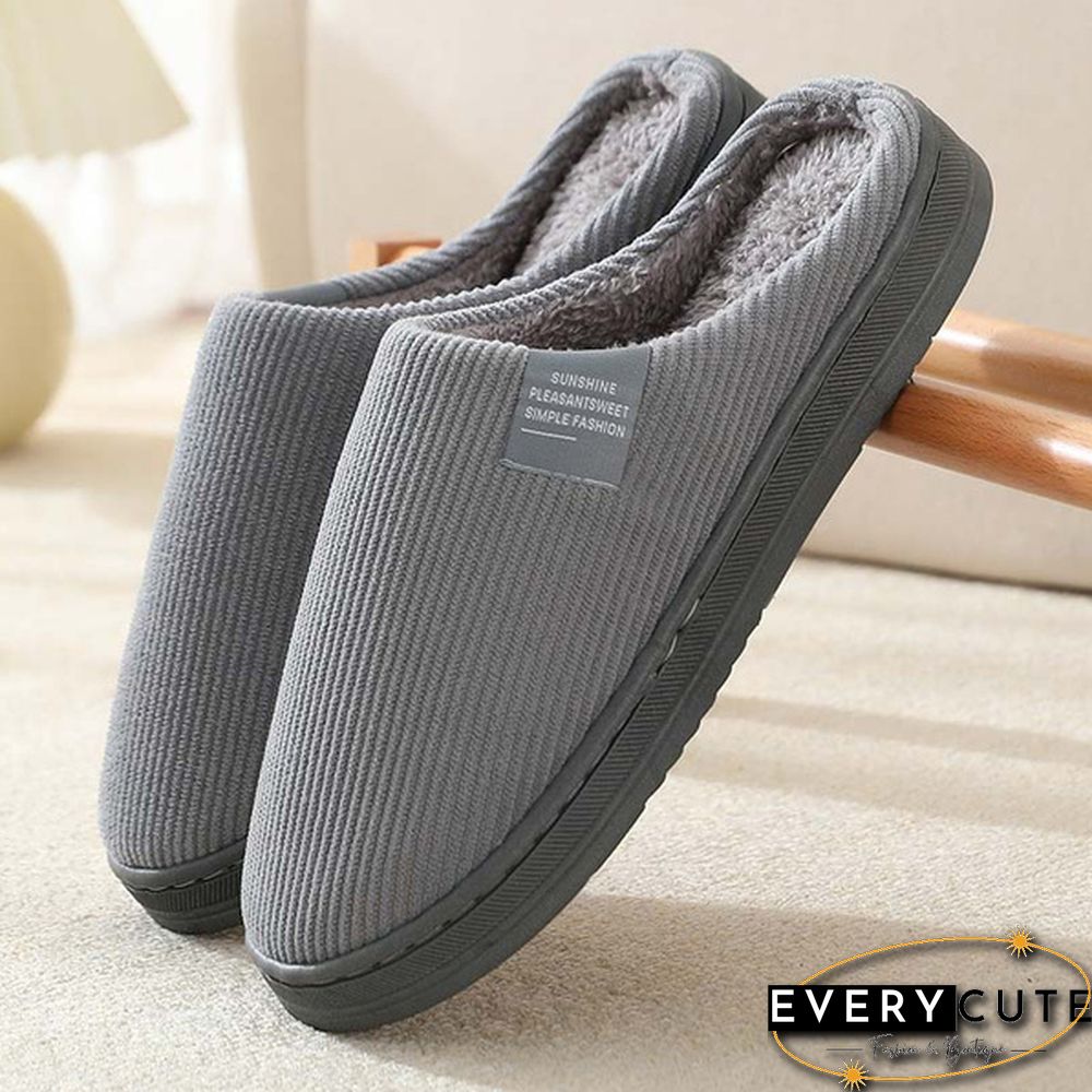 Winter Warm Cotton Slippers Women Men Home Shoes Simple Non-Slip Indoor Slides Corduroy Couple Slipper Female Shoes