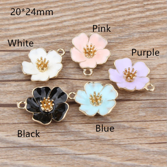 Flower Charm,10Pcs Metal Gold Enamel Hibiscus Mutabilis Flowers Charm,Earring Necklace Charms Pendant Fit Handcraft DIY Accessories