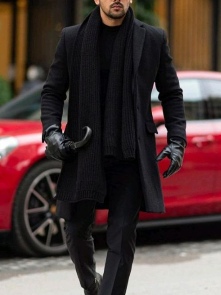 Men's fashion geometric print mid-length coat 010