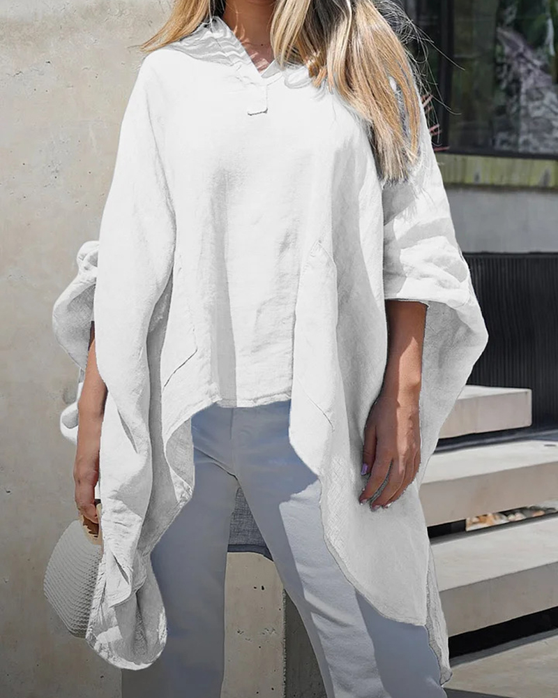 V Neck Batwing Sleeve Asymmetric Hem Loose Top