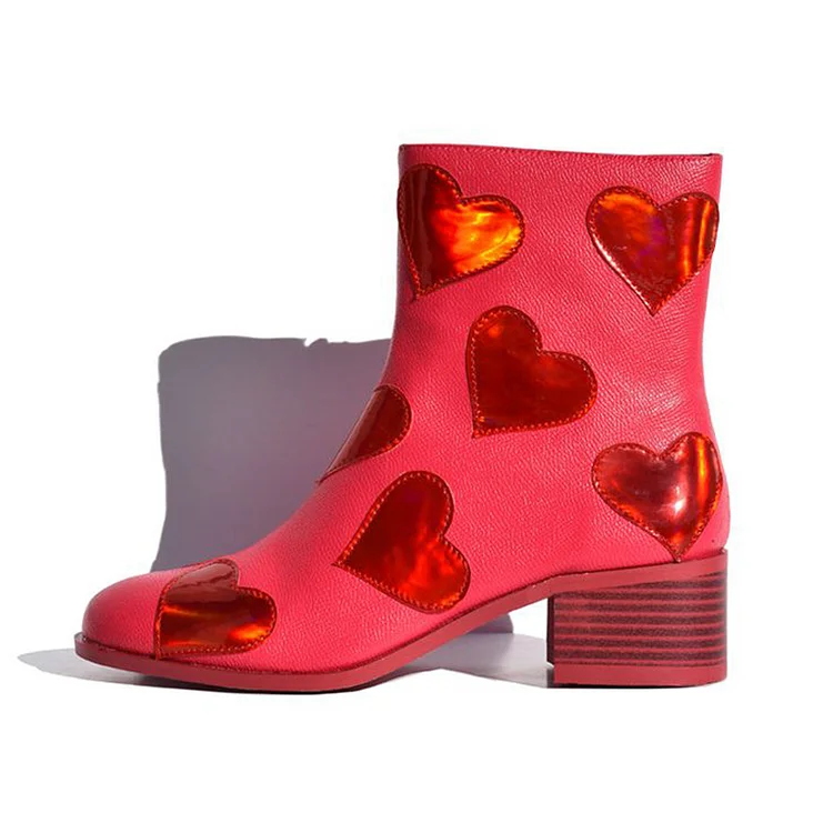 Heart Print Classic Fashion Ankle Booties Block Heel Boots Vdcoo