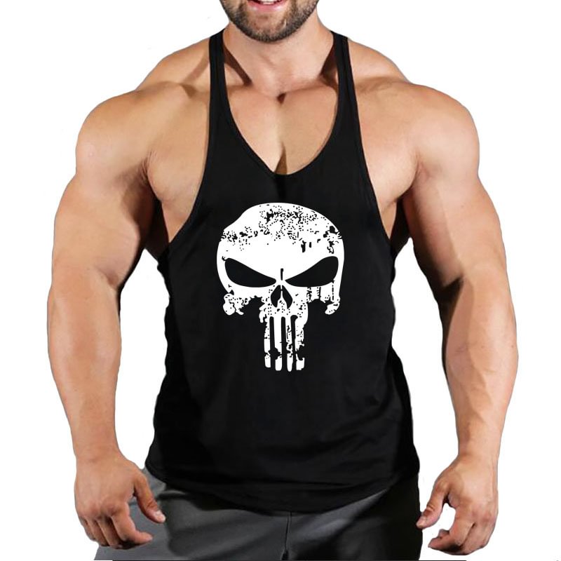 Skull Print Cotton Sleeveless Tops Fitness Gym Tank for Men-VESSFUL