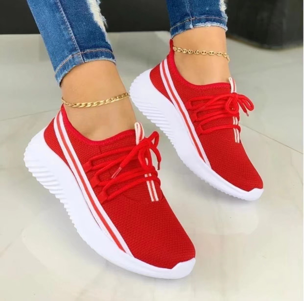 Mature Women Stripe Sneakers Sports Shoes