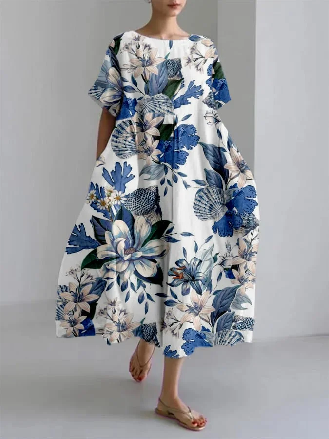 Spring And Summer New Products, Fashionable, Loose Women's Clothing Casual Plant Flower Print Dress