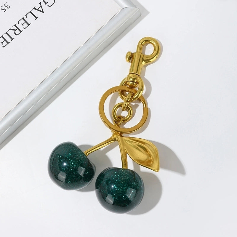 Cute Cherry Alloy Resin Plating Bag Pendant Keychain