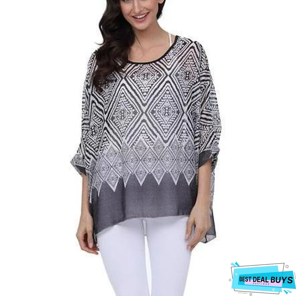 Plus Size Women Chiffon Blouse Shirt Batwing Sleeve Tops Blouses