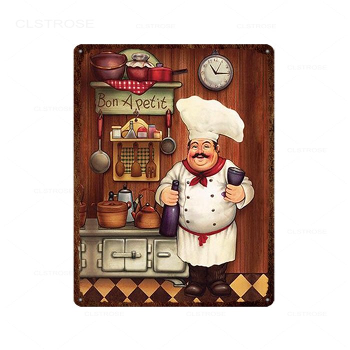 Cartoon Chef - Vintage Tin Signs/Wooden Signs - 7.9x11.8in & 11.8x15.7in