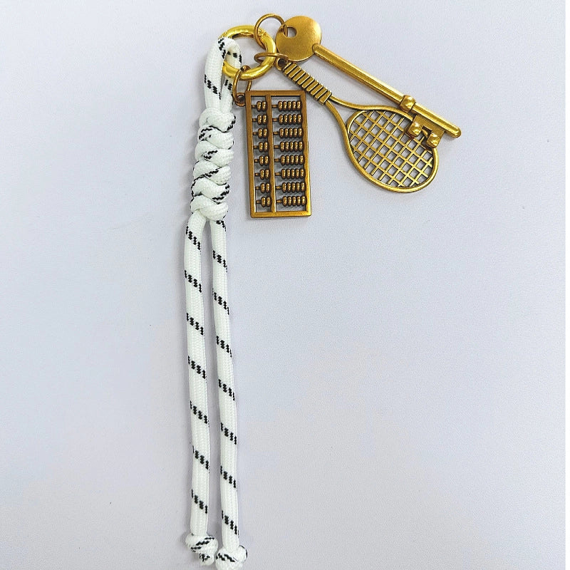 Handbag Pendant Accessories Ornaments Keychain Vintage Gold Tennis Rackets Miu Series Hand-Woven Mobile Phone Lanyard