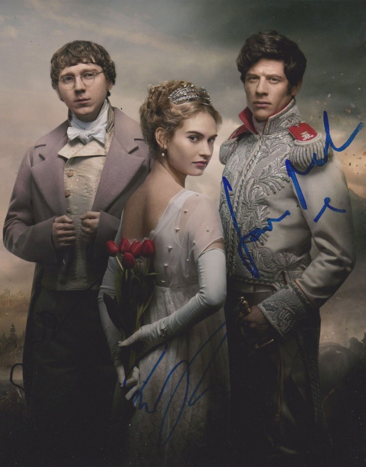 Lily James/James Norton/Paul Dano Signed War And Peace 10x8 Photo Poster painting AFTAL